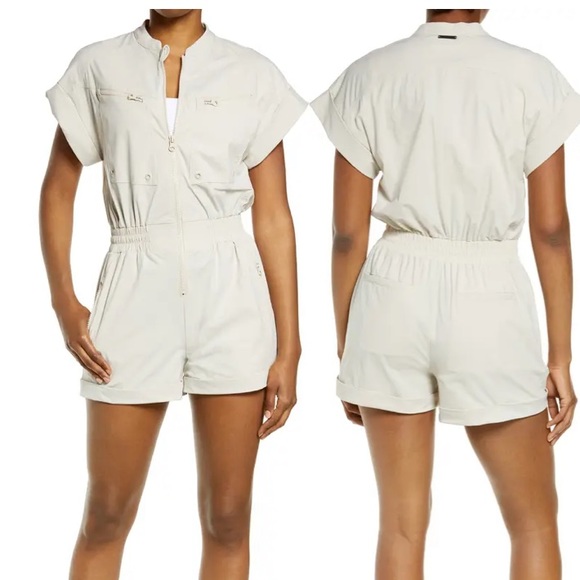 Blank NYC Light Pink Mastermind Utility Roll Hem Button Down Romper NWT Size L - Picture 3 of 16